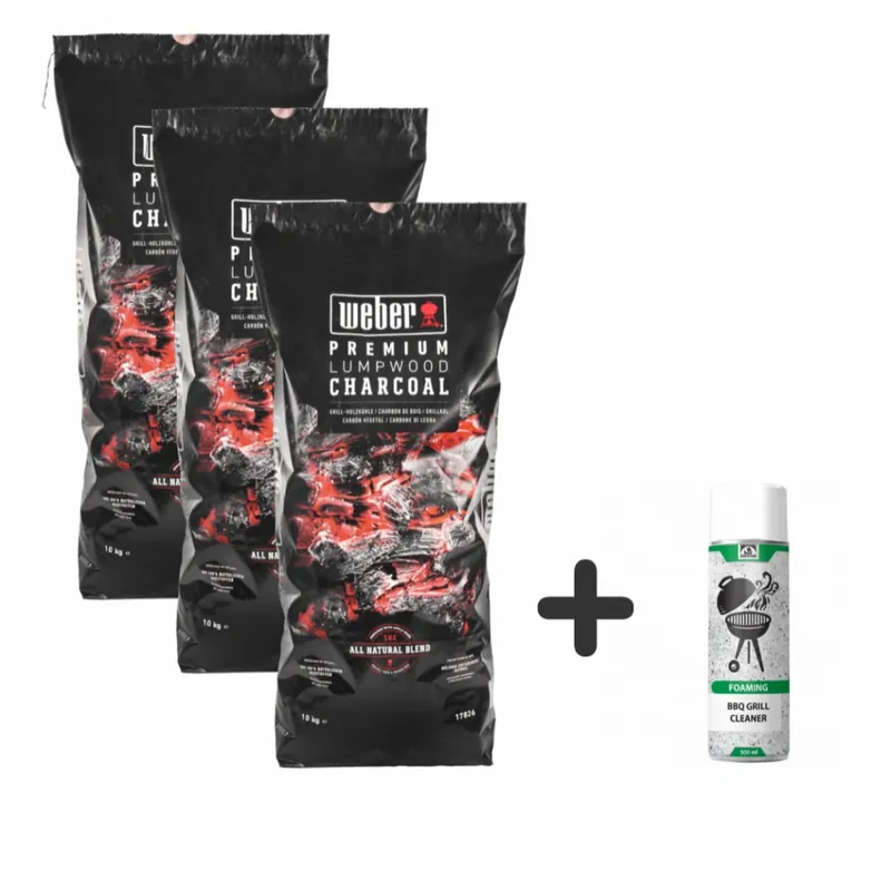 3 x Sac carbune Weber 10kg + Cadou 1 x Spray spuma curatat GRATARE/ BBQ / CUPTOARE
